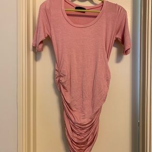 Pink ruched maternity dress